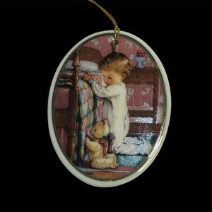 God Bless Us Everyone Boy Bear Praying Ornament Vintage AGC Inc 1992 Christmas